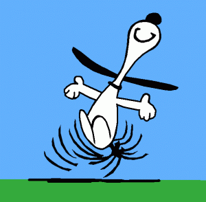 Snoopy dancing happily