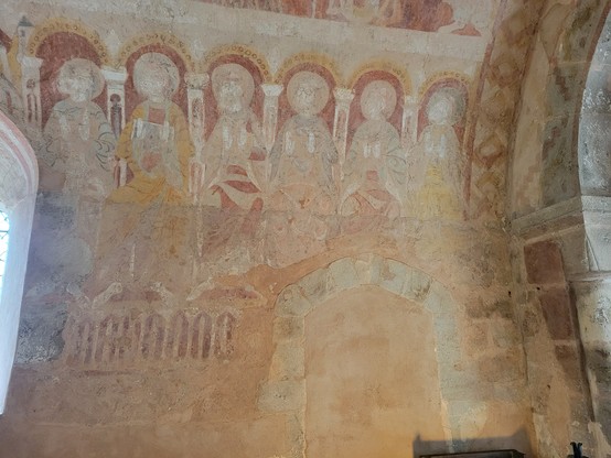 St Mary's Church Kempley. Medieval wall painting depicting of the Apostles.
