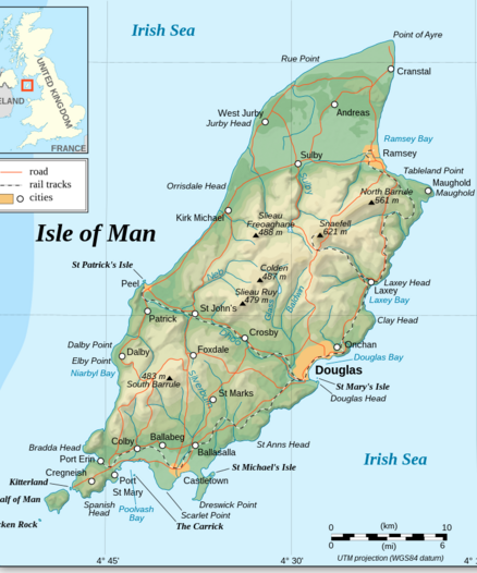 Map of the Isle of Man showing rivers.