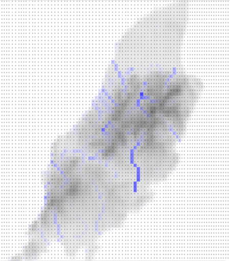 Map of the Isle of Man showing the output of a rainfall/drainage simulation run. The rivers I've predicted are very much in the right places.