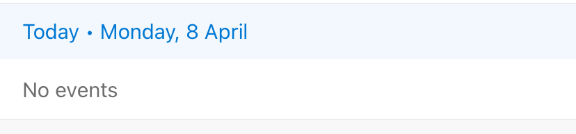 Snippet of an outlook calendar displaying 8th April with no meetings