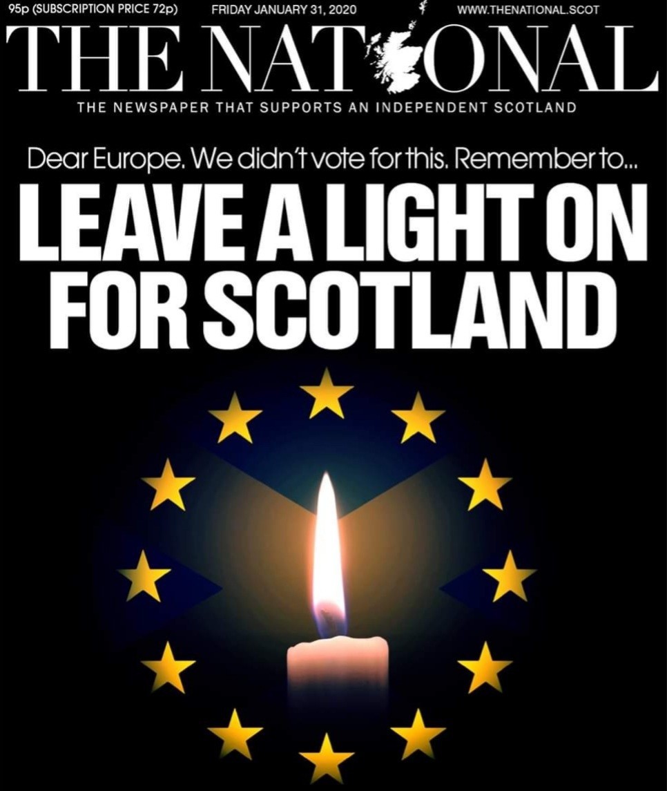 Leave a light in for Scotland graphic featuring a lighted candle surrounded by European stars.